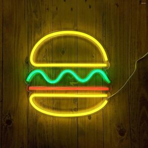 Night Lights Hamburger Neon Light Sign For Party Wedding Birthday Fast Food Shop Restaurant Wall Hanging LED Home Decoration