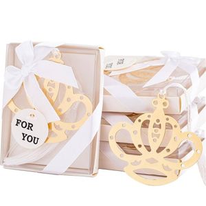 20pcs Hollow Crown Gold Metal Bookmark White Tassels For Party Favor Event Wedding Christmas Baby Shower Birthday Gift Souvenirs304W