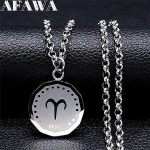 Pendant Necklaces Stainless Steel Aries Astrology Necklace Women Men Silver Color Round Punk Jewelry Ciondoli Acciaio Inox NXS02341w