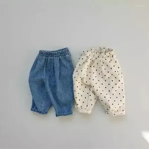 Pantolon 2024 Sonbahar Bebek Gevşek Denim Bebek Toddler Rahat Harem Pantolon Moda Erkekler Çok Çözüm Cep Kot Çocuk Giysileri