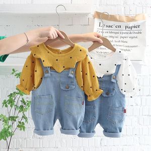 Kläder sätter Milancel Autumn Kids kläder Set flickor prickar skjorta övergripande kostym barn outwear 2st