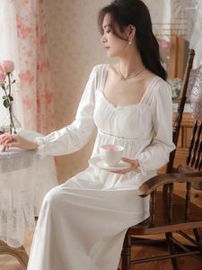 Mulheres sleepwear manga longa algodão babados vintage princesa nightdress mulheres com almofada fada pijamas malha rendas vitoriana nightgowns