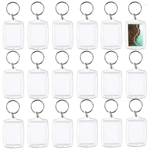 Keychains 30st Clear Acrylic PO Frame Keychain Insert Keyrings Blank Rectangle för dubbelsidig POS DIY-leveranser
