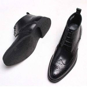 Äkta läder Oxford Men's Ankel Pointy Black Brown Formal Dress Shoe For Boots Lace-Up Party Boot Men