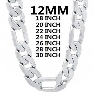 Kedjor solid 925 sterling silver halsband för män klassisk 12mm kubansk kedja 18-30 tum charm hög kvalitet mode smycken bröllop2970