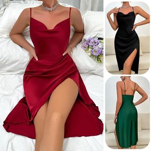 Kvinnors sömnkläder nattdress ärmlös mini nattklänning satin silke sexig underkläder slip nattklänning damer silkeslen pyjamas nattkläder