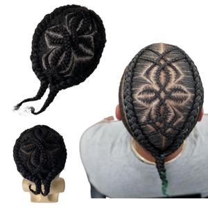 Mongolian Remy Human Hair Systems 1b# Natural Black Afro Flower Cornrow Braids 8x10 Full Lace Toupee Male Unit for Black Men