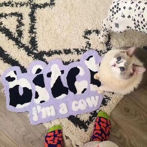 Carpets 2024 Design Letter Pattern Soft Irregular Rugs Cute Cow Decor Young And Kids Bedside Non-Slip Floor Mat Cloakroom