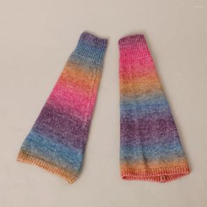 Kvinnors strumpor kawaii lolita vinter regnbåge färg japanska ruffles fot varma söta ben täcker värmare gradient