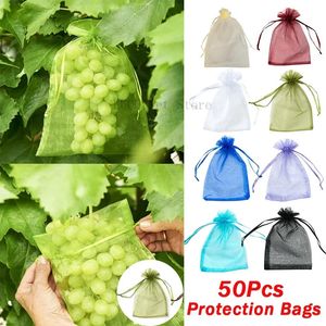 50 peças de sacos de frutas para proteger frutas sacos de uva jardins sacos de malha legumes pássaros e controle de pragas jardins de fazenda 240130