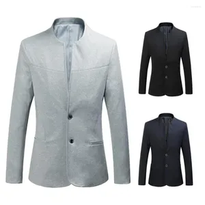 Herrenanzüge Herren Freizeitanzug Jacke Stehkragen Langarm Zwei Knöpfe Taschen Slim Fit Blazer Einfarbig Business Mantel Arbeitskleidung