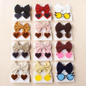 ヘアアクセサリー2pcs/set bady girls headband sunglasses Summer幼児幼児Kids Bowknot Hairband withスーツ