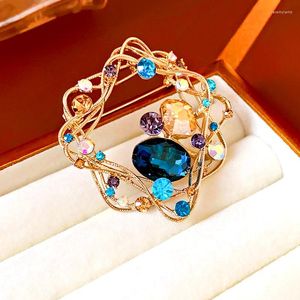 Broschen Mode Bunte Strass Brosche Für Frauen Luxus Kristall Geometrische Anstecknadeln Damen Anzug Kleid Abzeichen Schmuck Zubehör