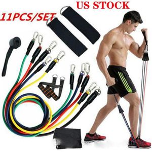 ABD Stok Fast 11pcs Set Egzersizleri Direnç Bantları Lateks Tüpler Pedal Vücut Ev Gym Fitness Eğitim Egzersiz Yoga Elastik Çekme Halat291u