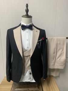 Erkek Suit Blazers Yeni Takım Mens 3 Parça Fit Kostüm Homme Şal Lapel Blazer Smokin Popüler Parti Düğünü (Blazer+Yelek+Pantolon)