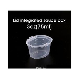 75 ml 3 Unzen Einweg-Saucenbecher aus Kunststoff mit Deckel Gewürz-Chutney-Box Klare Take-Out-Box Lebensmittel zum Mitnehmen Kleine Aufbewahrungsbox 100 Stück Sn3530