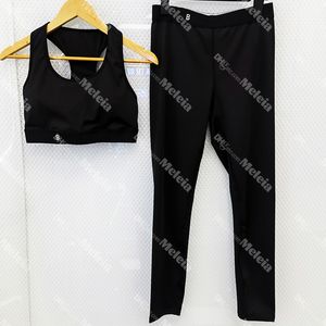 Black Sexy Vest Sport Pants Quick Dry Fitness Wear Women Tracksuits Yoga Outfits High Waist Leggings with Letter