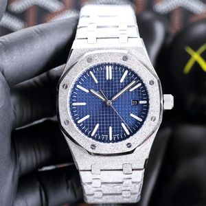 Modedesigner-Uhr, Größe 45 mm x 12 mm, Stahlarmband, automatisches mechanisches Uhrwerk, superleuchtende, achteckige, sandgezogene Stahlgehäuseuhr