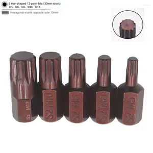 5pcs 30mm Length Star Screwdriver Bits Alloy Steel Screw Driver 10mm Hex Shank Head For Impact M5