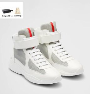 Ny High Top America Cup Men Sneakers Shoes Bike Fabric Patent Leather Trainers Rubber Sole Casual Walking Rabatt Herr Black White Sports Shoe EU38-46 Original Box