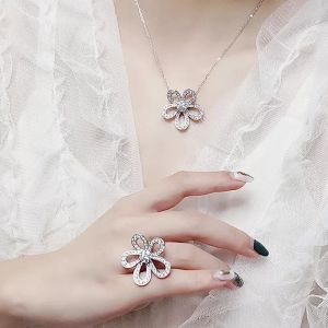 Rings Hot Brand Pure Sterling Sier Hollow Flower Set Set, Clover Jewelry, обручальное кольцо свадебное украшение кольцо