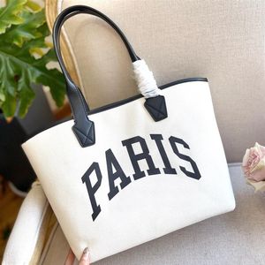 Leinwand Paris Einkaufstasche Frauen Tragetaschen Designer Mode Große Kapazität Dame Schulter Totes Sommer Strand Tasche Leder Griff Ha289B