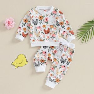 مجموعات الملابس Citgeeautumn Toddler Baby Girl Girl Cloths مجموعة زهرة طباعة الأكمام الطويلة قمم بسرور الخصر مرنة الزي