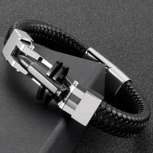 Armbänder Handgefertigtes geflochtenes Lederarmband für Herren, Edelstahl, Kugelform, Herren-Handgelenkarmbänder mit Magnetverschluss, männlicher Handschmuck