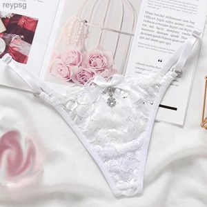 Outras calcinhas mulheres sexy lingerie rendas tangas pérola pingente bordado g-string ajustável t-back briefs roupa interior senhoras yq240130