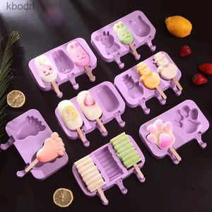 Glassverktyg söt tecknad glass silikon mögel isbitbricka kawaii djur sorbet popsicle mögel set kök bakningsverktyg iscecream mögel yq240130