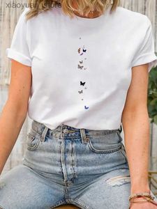 女性用Tシャツバタフライトレンドかわいい90年代半袖女性シャツティーファッション服女性プリント春夏グラフィックTシャツ240130