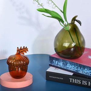 Vases 4 Styles Pomegranate Hazelnut Pear Gourd Shape Flower Vase Creative Cute Glass Home Table Shelf Foreplace Garden Decoration