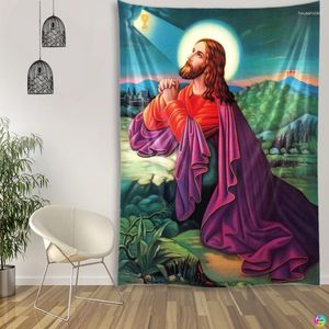 Tapestries Jesus Pray Tapestry Easter Christmas Nativity Scene Christ Wall Decor Christian Believers Wise Men Hanging Home Decoration