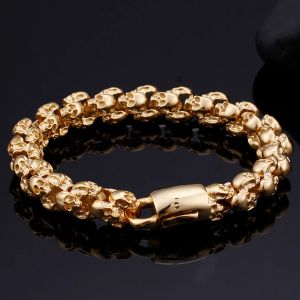 Bracelets Full Skull Head Chain Bracelet Men Gothic Mens Bracelets & Bangles Punk Rock Gold Plated Stainless Steel Bikers Jewellery