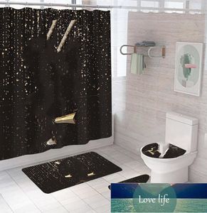 Topp lyxig dusch gardin fyrdelar badrum vattentät gardin utan halkfri golvmatta toalettmatta badrumsmaterial