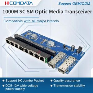 光ファイバー機器1.25g 2 8 RJ45 SC 1000mメディアコンバーターギガビットイーサネットSFP SM DC 12V 20km光学トランシーバーFIBRAスイッチPCBA