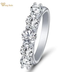 Ringar Wong Rain 100% Sterling Sier 5mm skapade Moissanite Gemstone Wedding Band Simple Ring for Women Fine Jewelry Wholesale