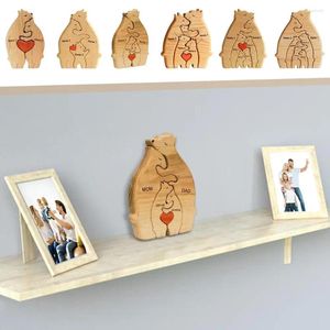 Estatuetas decorativas 2024 personalizado urso família arte de madeira quebra-cabeça presente para texto com 2-7 nome coração puz d5m8