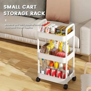 Household Multi-layer Small Cart Storage Rack Floor To Floor Kitchen Bedroom Bathroom Storage Rack Storage Rack With Wheels 240122