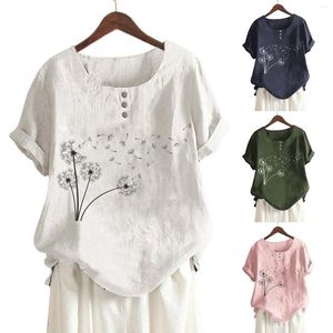 Damenblusen, Sommer-Rundhalsausschnitt, Löwenzahn-Druck, Damen-Tops, elegante Damen-Kurzarm-T-Shirts, Blusas, Urlaubs-Top, Bluse für Arbeit