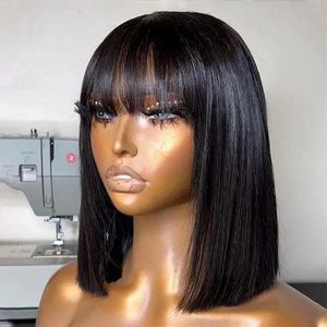 250% Bob Wigs with Bangs Human Hair Cheap Peruvian Bang Wigs for Black Women Full Machine Blunt Cut Human Hair Short Bob Wigs