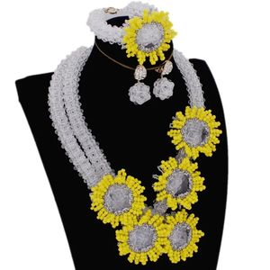 Dudo Fashion Furchsia / Yellow African Nigerian Bridal Necklace beads Set