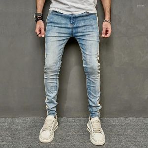 Jeans da uomo 2024 Commercio estero Vintage Stripe laterale Bianco Slim Fit Casual Piccoli piedi