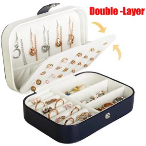 Ringe Doppelschicht tragbare Schmuckkasten Organizer Display Reise Halskette Ohrringe Ringkoffer Boxen Leder Speicher Reißverschluss Juwelen