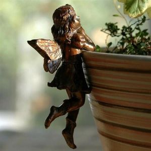 Garden Decorations Cute Angel Girl Hanging Cup Resin Decoration Fairy Combination Flower Basket Edge Decor For Design Pot Ornaments