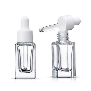 Clear Square Glass Droper Bottle Essential Oil Parfume Bottle 15 ml med vit/svart/guld/silverlock Kormw GDUSL