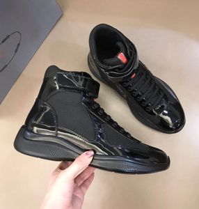 24S Luxury High Top America Cup Men Sneakers Shoes Bike Fabric Patent Leather Trainers Rubber Sole Casual Walking Rabatt Man Black White Sports Shoe EU38-46 Box