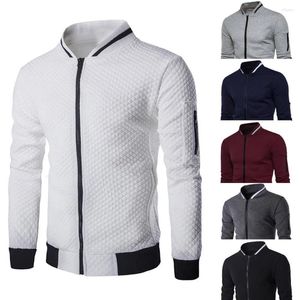 Camisetas masculinas de manga comprida xadrez cardigan com zíper moletom tops jaqueta casaco outwear