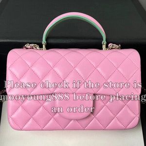 12A Upgrade Mirror Quality Designer Classic Flap Handle Bag Mini Pink Lambskin Quilted Bag Womens äkta läderhandväskor Crossbody Shoulder Strap Chain Box Påsar