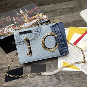 Cross-body Denim Bag Chain Handbag axelväska duk denim guld hårdvara brev tillbehör klaff messenger väskor 7a kvalitet fas311a